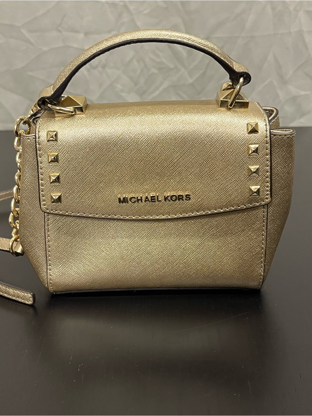 Michael Kors Gold studded top handle bag with attachment for crossbody bag